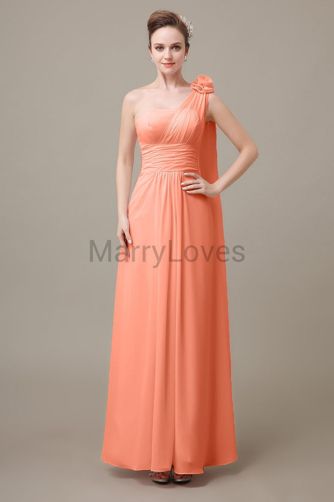 One Shoulder Long Chiffon Bridesmaid Dresses