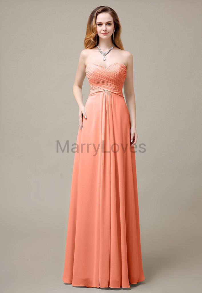 Cross-Pleated Chiffon Bridesmaid Dress with Sweetheart