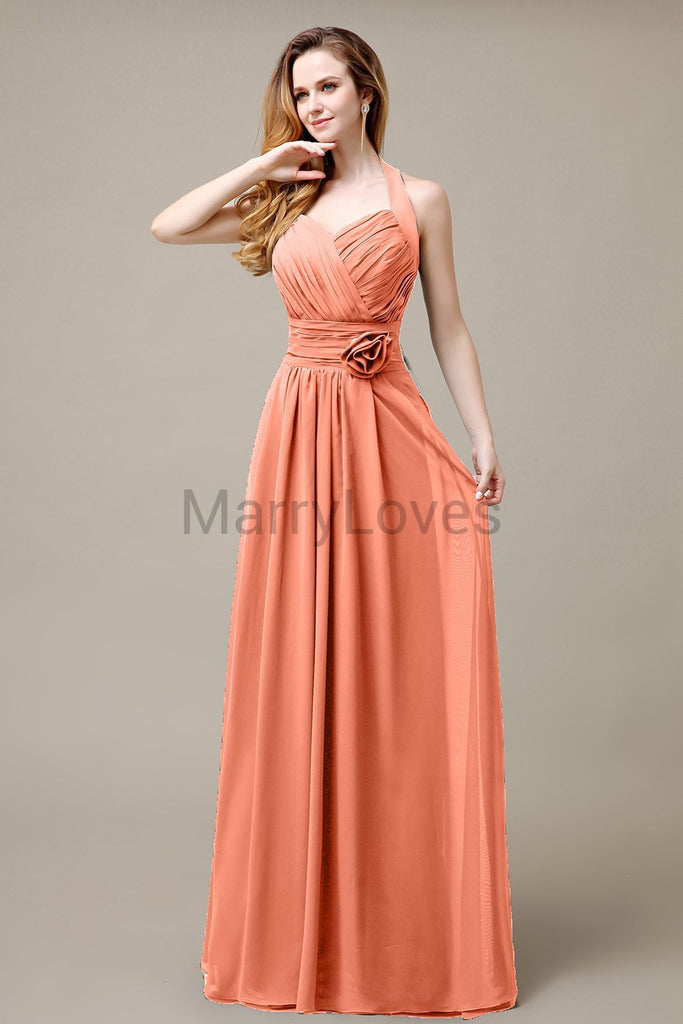 Halter A-line Pleats Chiffon Bridemaid Dresses