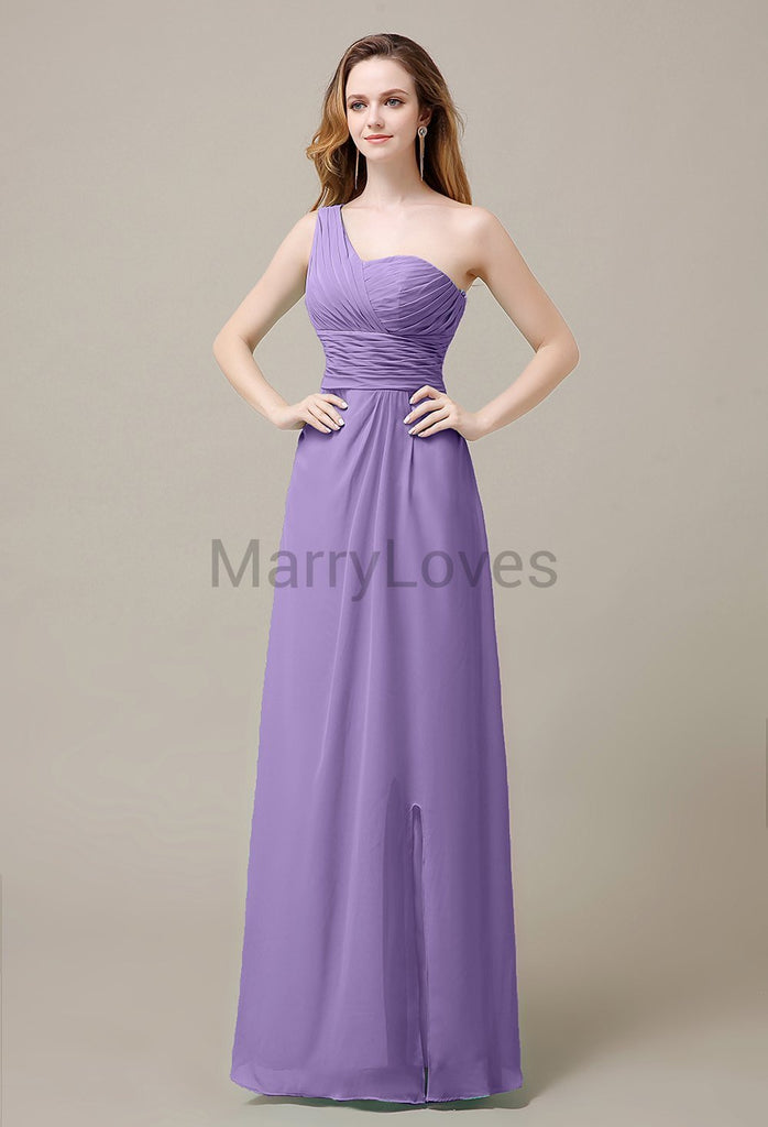 One Shoulder Chiffon Long Bridesmaid Dresses