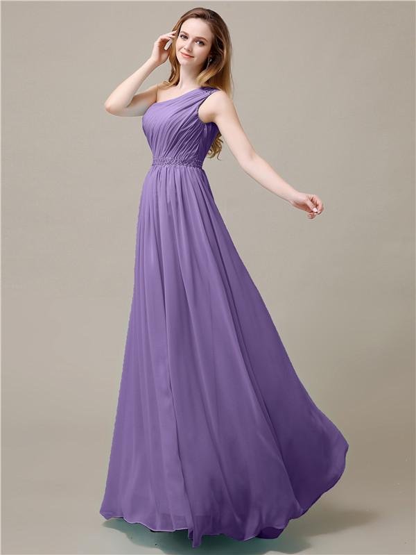 One Shoulder Chiffon Floor-Length Bridesmaid Dresses