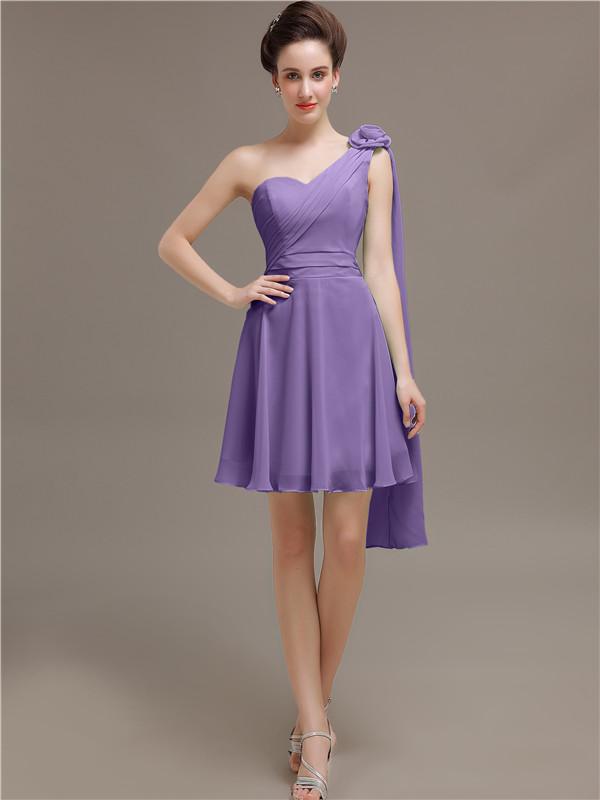 One Shoulder Chiffon Short Bridesmaid Dresses