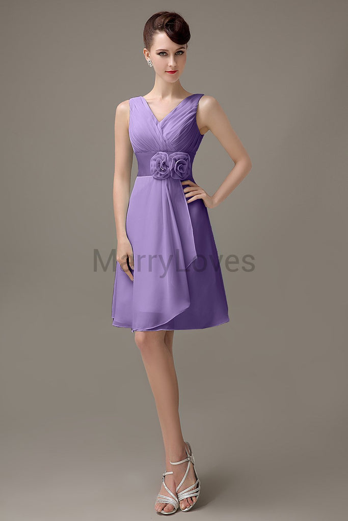 V-Neck Flowers Chiffon Bridesmaid Dresses