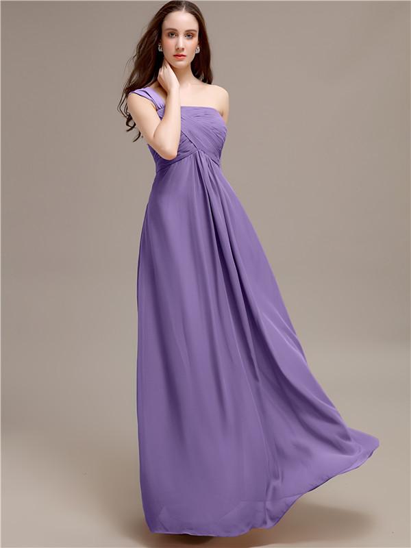 A-line One-shoulder Long Chiffon Bridesmaid Dresses