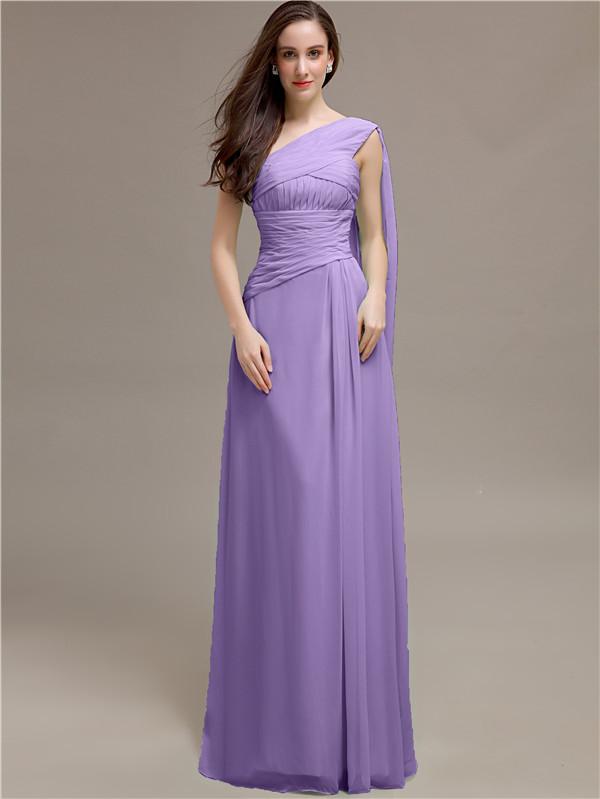 One-shoulder Floor-length Pleats Bridesmaid Dresses