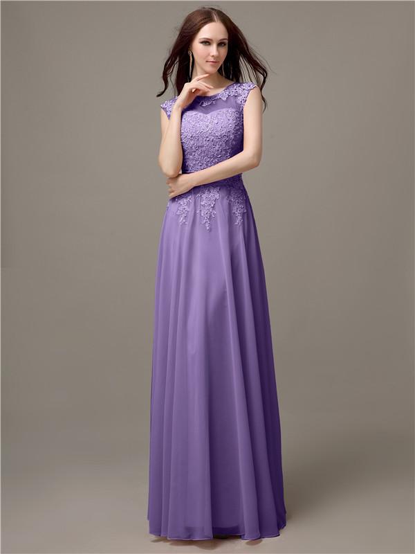 Floor-length Cap Sleeves Appliques Chiffon Bridesmaid Dresses