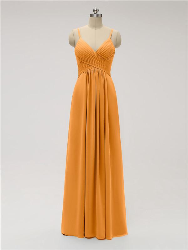 Spaghetti Strap Chiffon Floor Length Bridesmaid Dresses