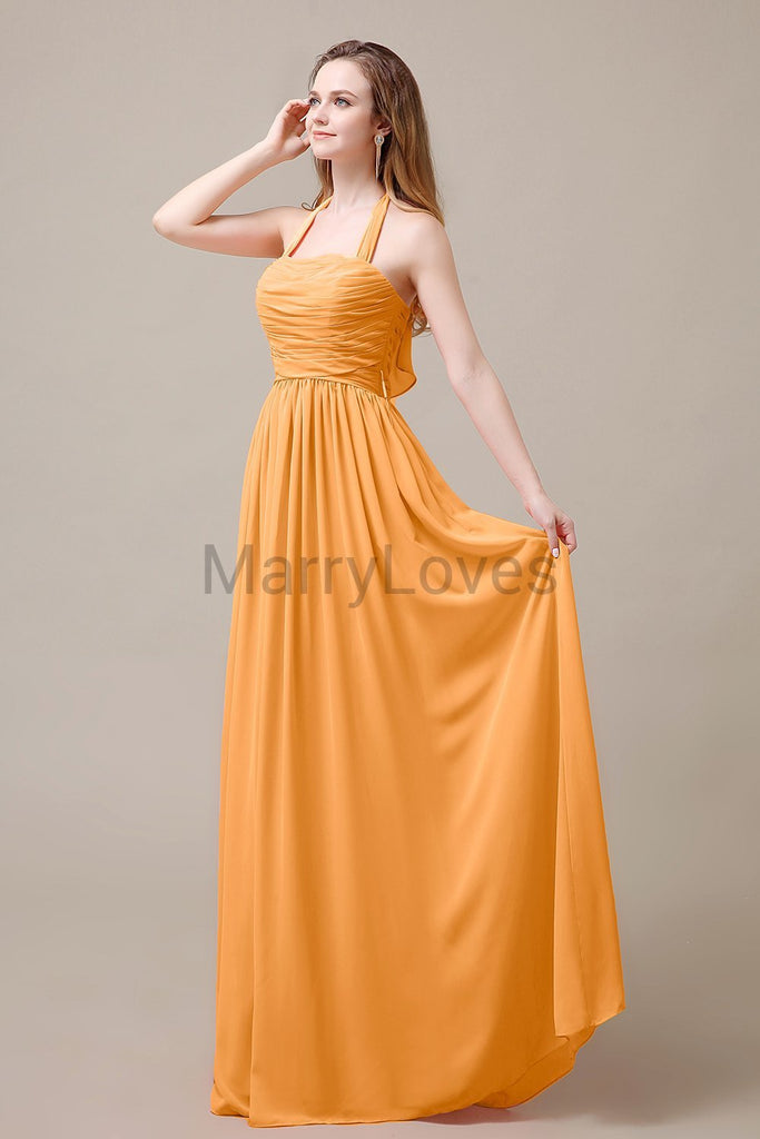 Halter Chiffon Birdesmaid Dresses with Bow Straps