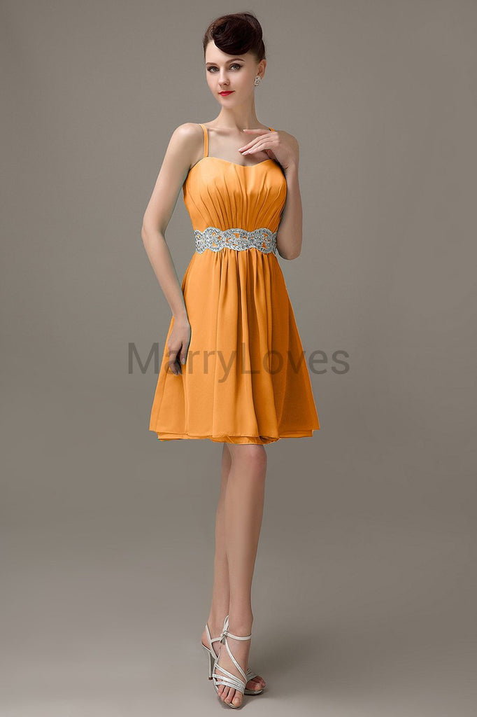 Spaghetti Strap Chiffon Short Bridesmaid Dresses