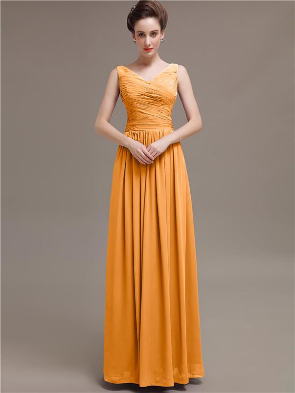 V-Neck Pleats Chiffon Bridesmaid Dresses