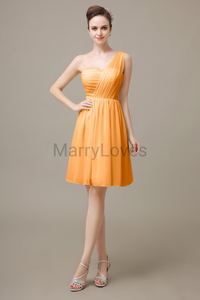 One shoulder Pleats Chiffon Bridesmaid Dresses