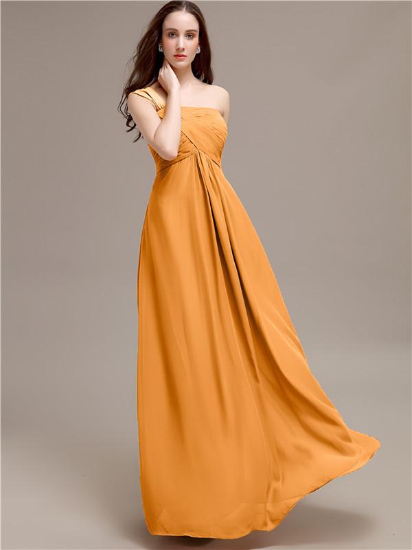 A-line One-shoulder Long Chiffon Bridesmaid Dresses