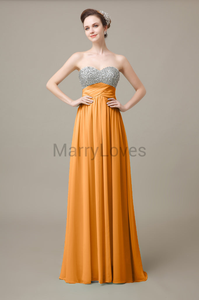 Sweetheart Top Sequin Long Chiffon Bridesmaid Dresses