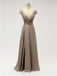 V Neck Cap Sleeve Side Slit Floor Length Bridesmaid Dresses