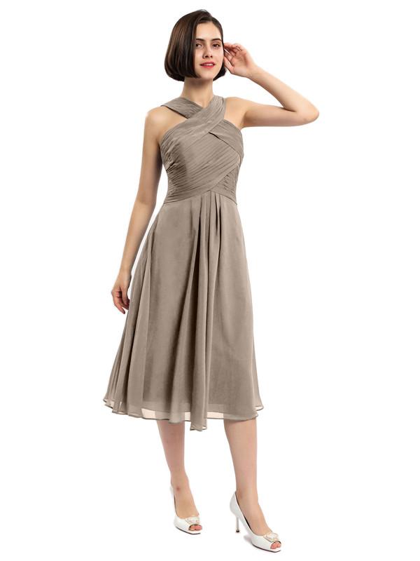 Criss-cross Halter Tea-length Bridesmaid Dresses