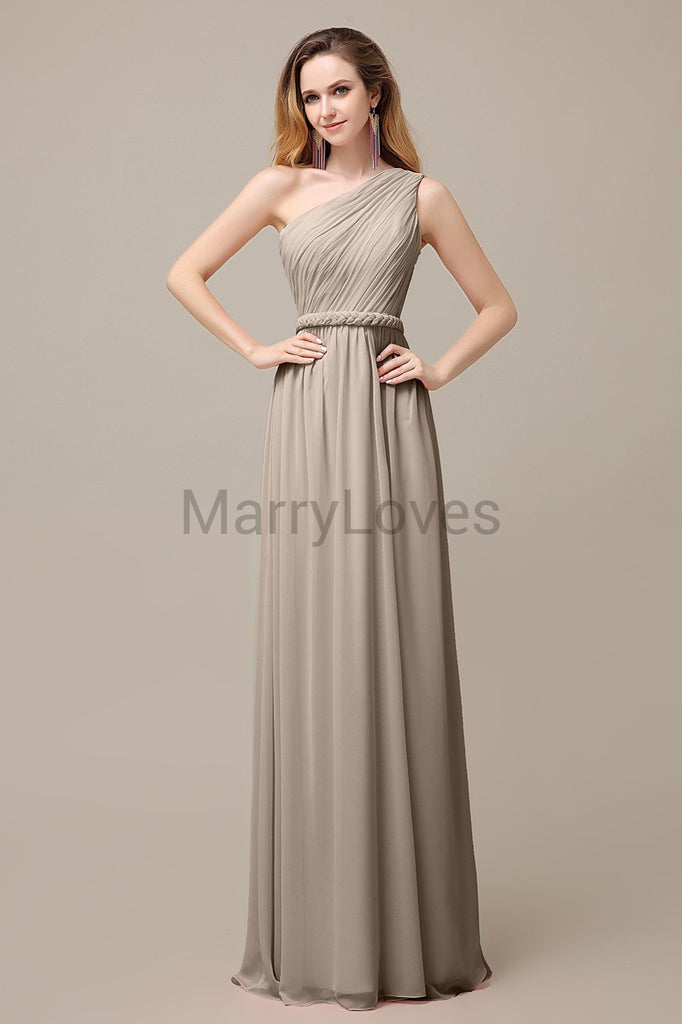 One Shoulder Chiffon Floor Length Bridesmaid Dresses