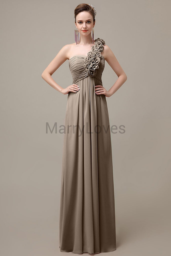 One Shoulder Chiffon Floor Length Bridesmaid Dresses