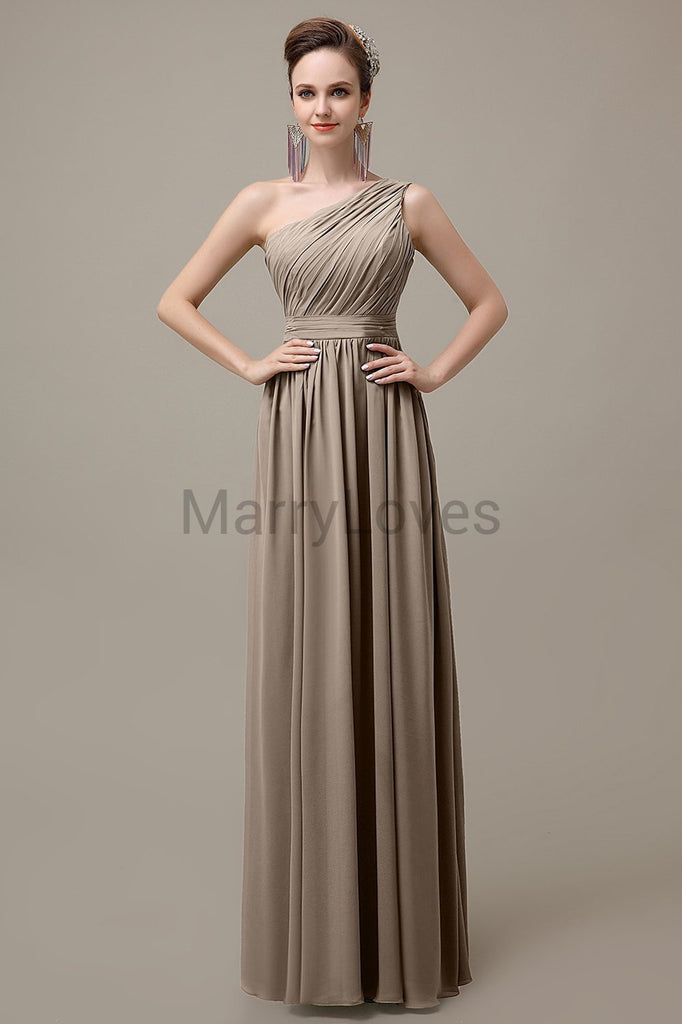 One Shoulder Chiffon Floor Length Bridesmaid Dresses