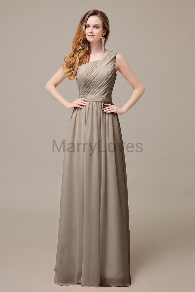 One Shoulder Pleats Floor Length Bridesmaid Dresses