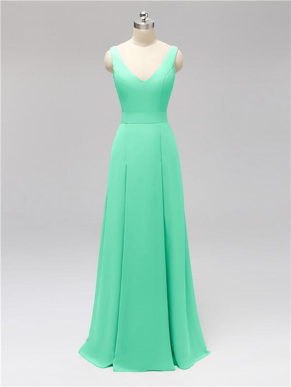 V Neck Floor Length Bridesmaid Dresses