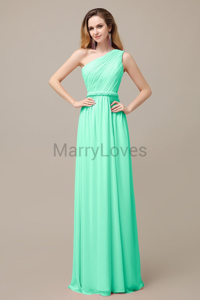 One Shoulder Chiffon Floor Length Bridesmaid Dresses