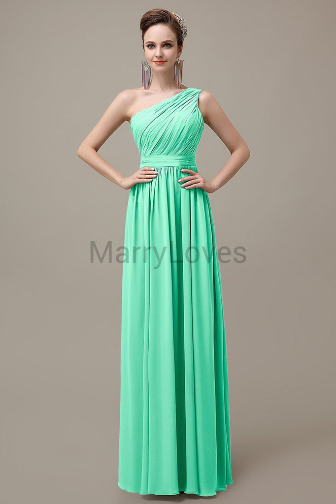 One Shoulder Chiffon Floor Length Bridesmaid Dresses