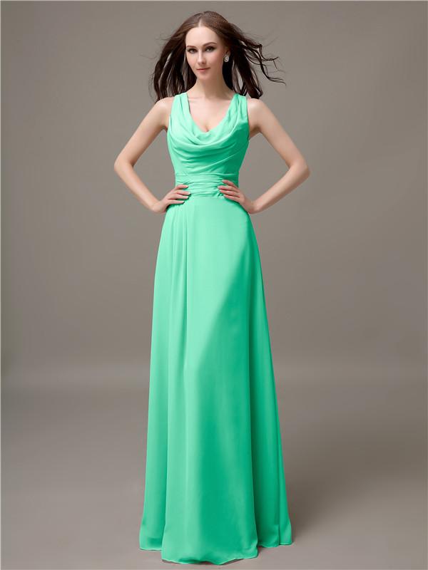 A-line Jewel Neck Floor-length Bridesmaid Dresses