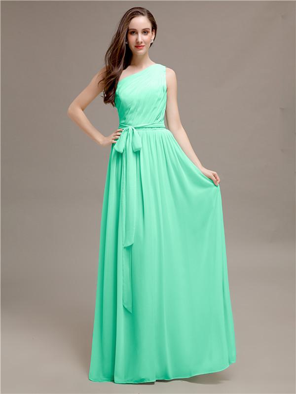 A-line One-shoulder Bridesmaid Dresses With Belt