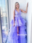 A-line V-neck High Low Long Tulle Prom Dresses, PD0582