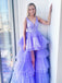 A-line V-neck High Low Long Tulle Prom Dresses, PD0582