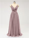 V Neck Chiffon Floor Length Bridesmaid Dresses