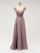 V Neck Cap Sleeve Side Slit Floor Length Bridesmaid Dresses