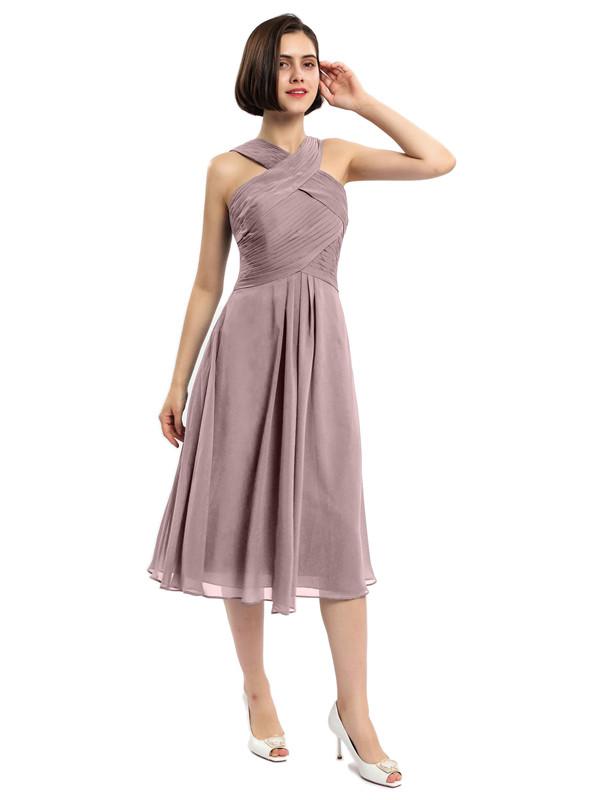 Criss-cross Halter Tea-length Bridesmaid Dresses