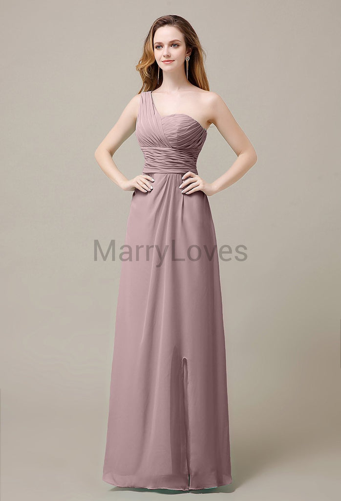 One Shoulder Chiffon Long Bridesmaid Dresses