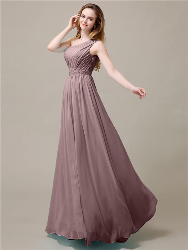 One Shoulder Chiffon Floor-Length Bridesmaid Dresses