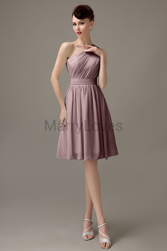 One Shoulder Pleats Bridesmaid Dresses