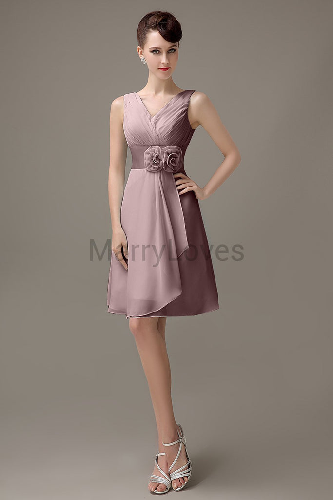 V-Neck Flowers Chiffon Bridesmaid Dresses