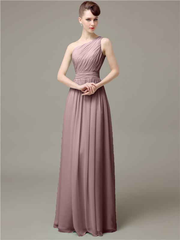 One Shoulder Pleats Chiffon Bridesmaid Dresses