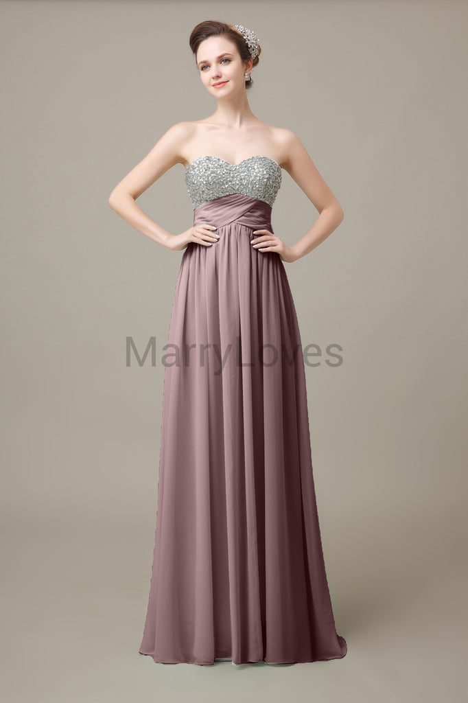 Sweetheart Top Sequin Long Chiffon Bridesmaid Dresses