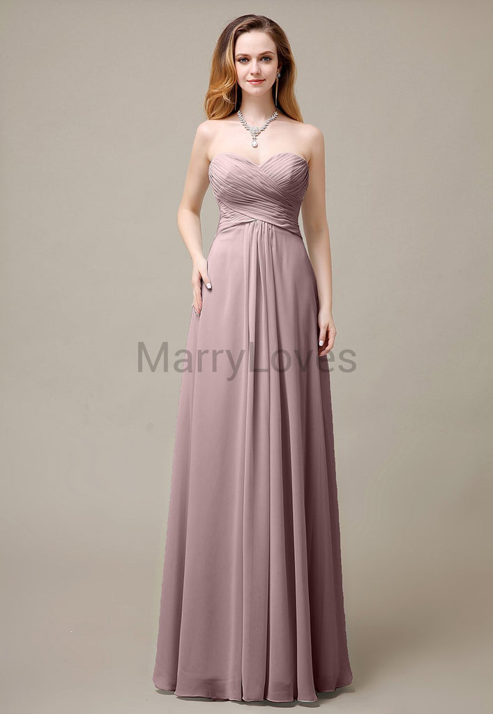 Cross-Pleated Chiffon Bridesmaid Dress with Sweetheart