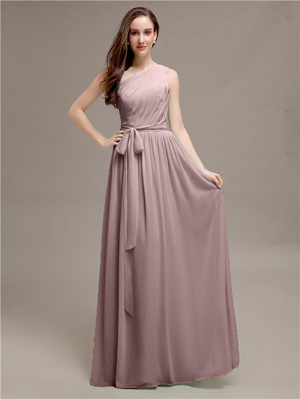 A-line One-shoulder Bridesmaid Dresses With Belt