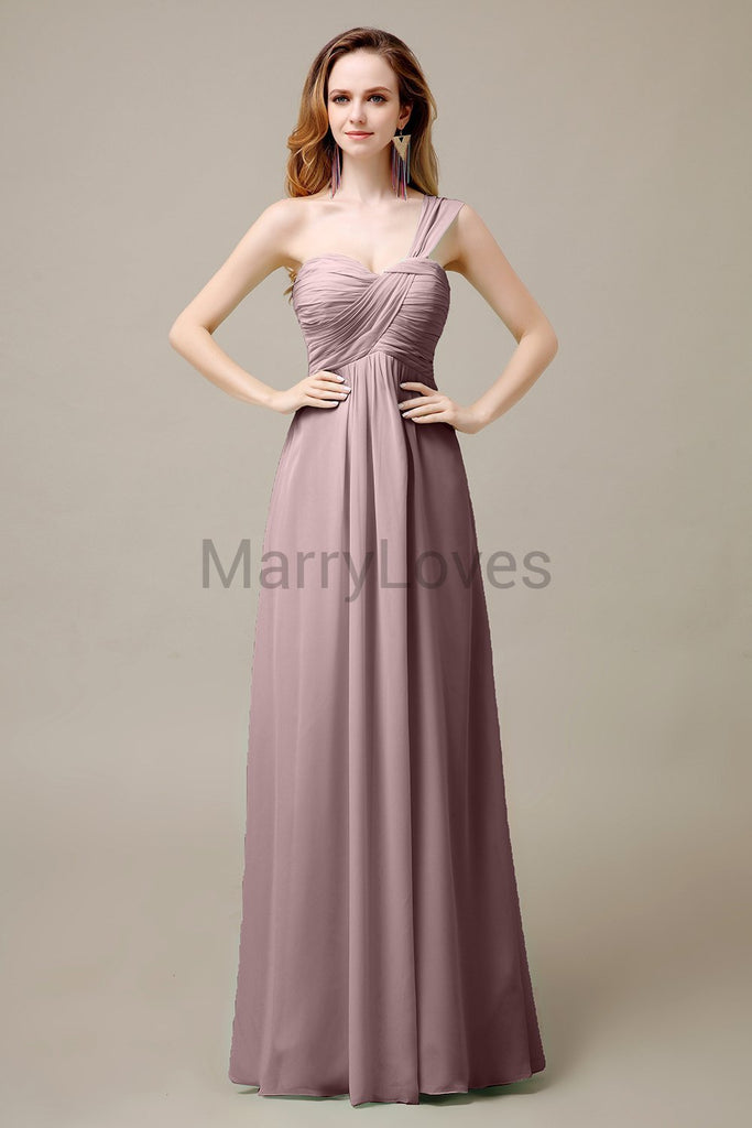 One Shoulder Chiffon Long Bridesmaid Dresses