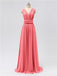 V Neck Chiffon Floor Length Bridesmaid Dresses