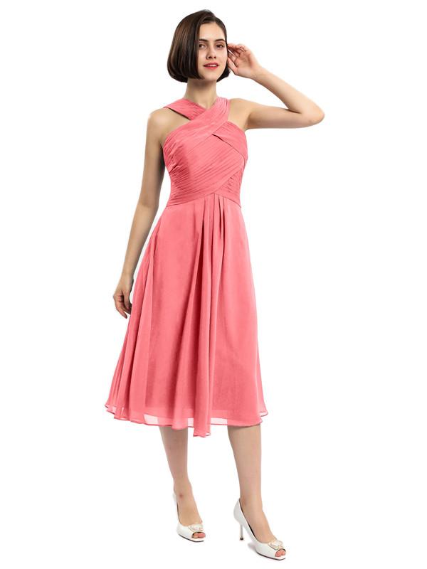 Criss-cross Halter Tea-length Bridesmaid Dresses