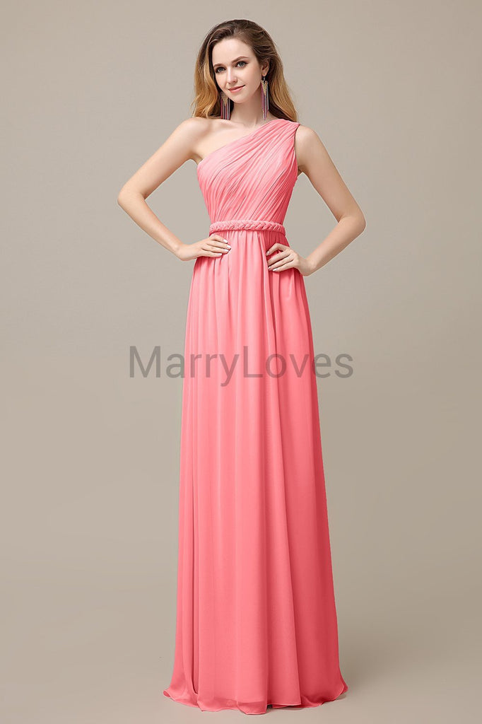 One Shoulder Chiffon Floor Length Bridesmaid Dresses