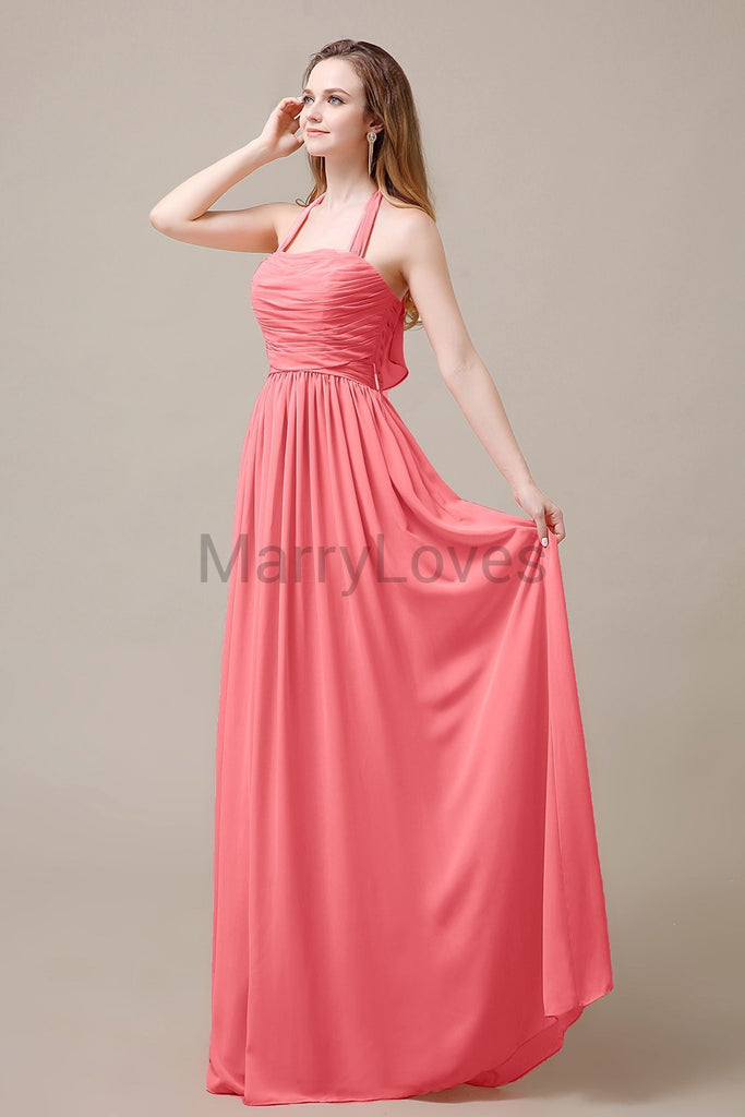 Halter Chiffon Birdesmaid Dresses with Bow Straps