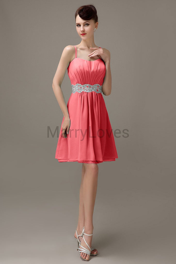 Spaghetti Strap Chiffon Short Bridesmaid Dresses