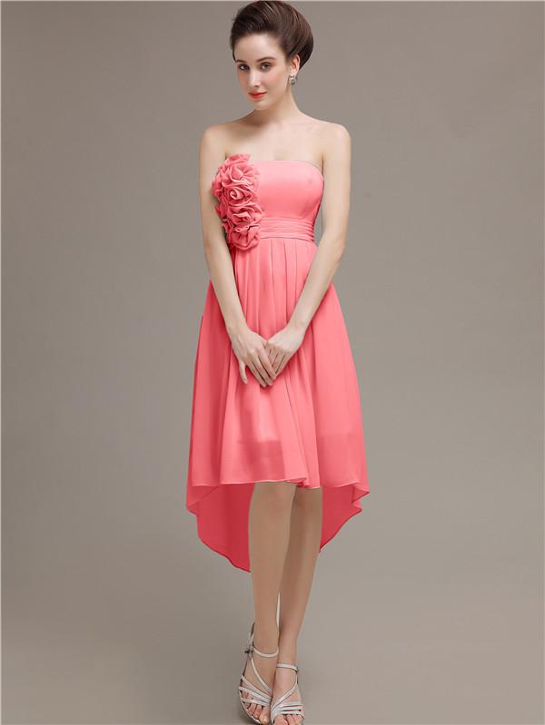 Strapless High Low Chiffon Bridesmaid Dresses