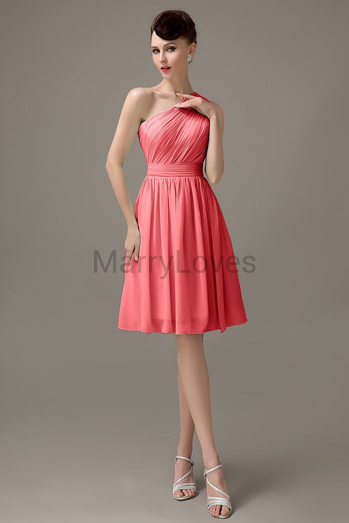 One Shoulder Pleats Bridesmaid Dresses