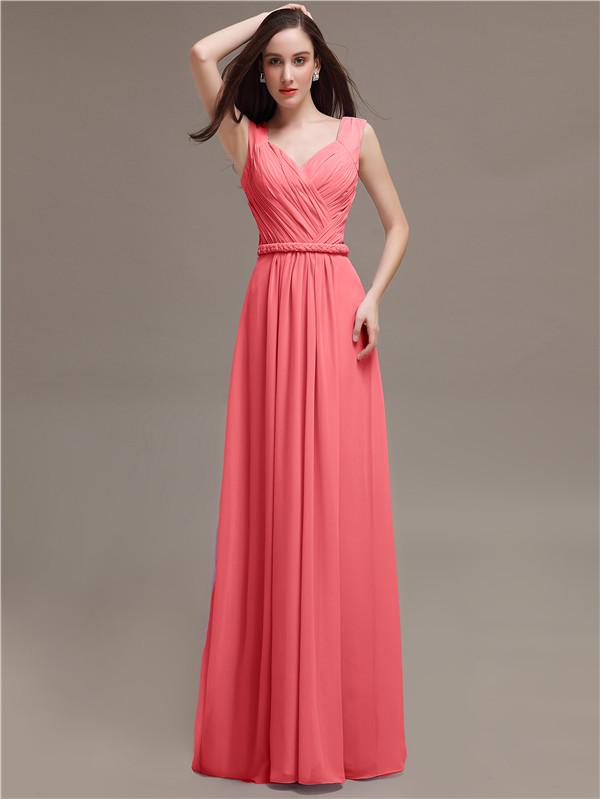 Straps Pleats Chiffon Bridesmaid Dresses